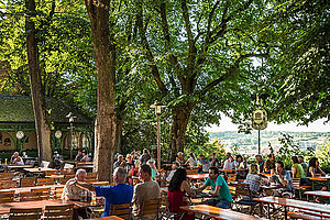 Der gemütliche Biergarten auf dem Weihenstephaner Berg.